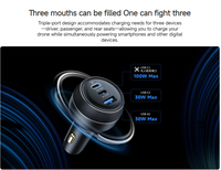 Chargeur de voiture intelligent LKTOP 100W V2.0 (2C+1A) à triple port, chargeur rapide pour drone et téléphone, batterie de drone
