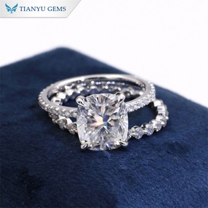Tianyu Gems 14K oro blanco sólido 8,7*9,6mm corte cojín Moissanite diamante DEF VVS1 conjunto de anillo de joyería de moda para niñas - Product Image 5