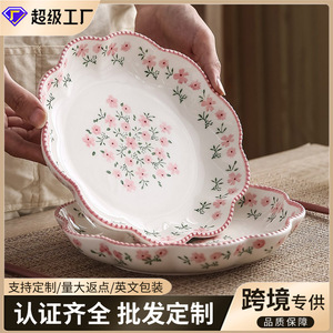 Platos de cerámica pequeños con estampado floral original al por mayor, platos de cena japoneses estilo Instagram, platos de ensalada de alta gama, Chaozhou - Product Image 2
