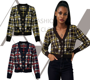Maglione Vintage da Donna, <span class=keywords><strong>Cardigan</strong></span> Corto <span class=keywords><strong>con</strong></span> Bottoni di Perle, Abbigliamento a Righe a Maniche Lunghe Lavorato a Maglia Personalizzato - Product Image 1