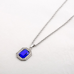 Yunnique-collar con colgante de acero y titanio para hombre, color azul real, forma geométrica, ajuste pavé, joyería de moda, regalo - Product Image 4