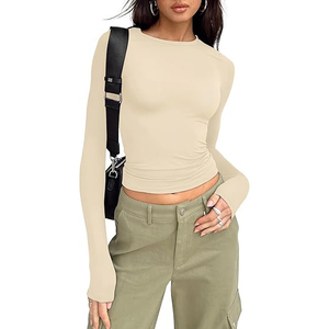 Trendige Damen-Crop-<span class=keywords><strong>Tops</strong></span> mit Bauchfreiem Schnitt, Unterziehshirt, Schlanke Passform, Y2K-Stil, Langarm, Dehnbar, Basic Crop <span class=keywords><strong>Tops</strong></span> - Product Image 6