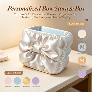 Étui de rangement pour pinceaux de maquillage en satin avec nœud, support cosmétique portable de bureau, organisateur de rouges à lèvres, décoration mignonne - Product Image 2