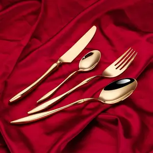 餐厅奢华金餐具套装不锈钢18/10勺子叉刀金色餐具套装激光标志花式金餐具