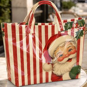 Fashion Santa Claus Red White Striped Candy Pattern Tote Bag PVC <b>Vintage</b> Large Capacity Casual Everyday Shoulder <b>Handbag</b> - Product Image 1