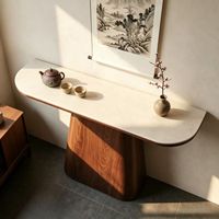 Table console moderne en marbre avec piétement sur colonne pour entrée de villa ou salon - Cadre en bois durable
