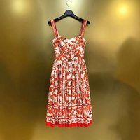 Robe décontractée OUDINA élégante et tendance, sans manches, col halter, style vintage, en mélange coton-polyester, imprimé floral, coupe trapèze, longueur thé