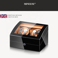 Remontoir de montre automatique de luxe MINEESI fait main, 4+6 emplacements, en bois laqué brillant marron avec protection en cuir microfibre