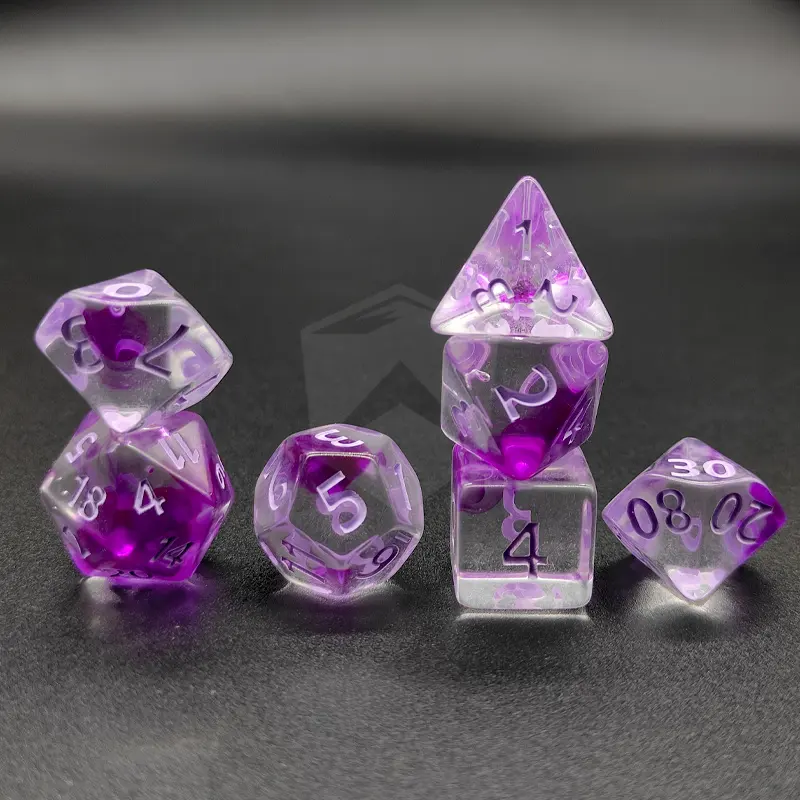 Transparent gaming side DND acrylic resin polyhedral dice set handcrafted dice for dungeons and dragon