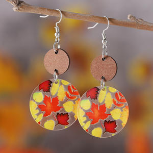 Pendientes acrílicos Acción de Gracias Naranja Rojo Amarillo Hoja de arce Circular Media Luna Patchwork Pendientes colgantes para mujeres Uionen 809 - Product Image 1