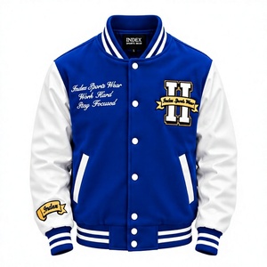 Chaqueta Varsity para Hombre, Color Azul y Blanco, Logotipo Bordado, Cuello Camisero, Estilo Preppy, Ropa de Otoño - Product Image 1