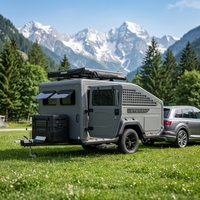 Mini-caravane pliante tout-terrain légère en aluminium avec suspension indépendante à double amortisseur, capacité de charge de 730 kg, en bois