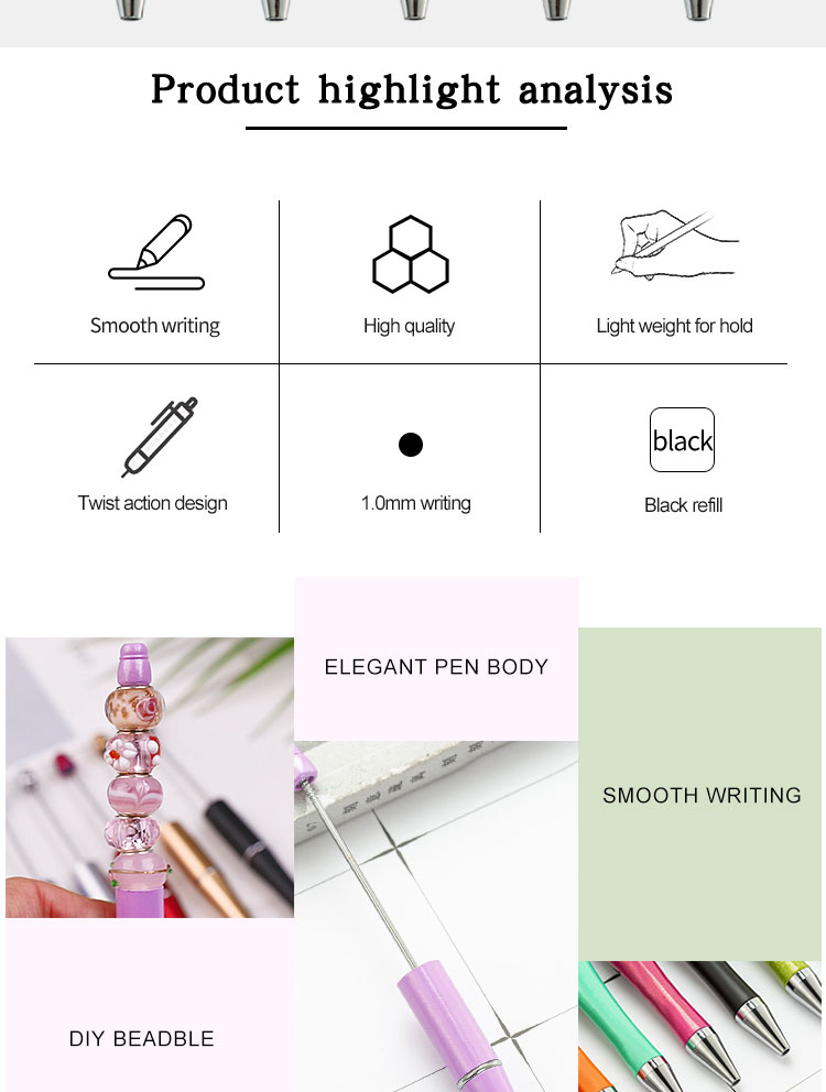 JH USA Market Top Selling DIY Pens Personalized Jewelry Decorative Add a Bead Plastic Beadable Pen