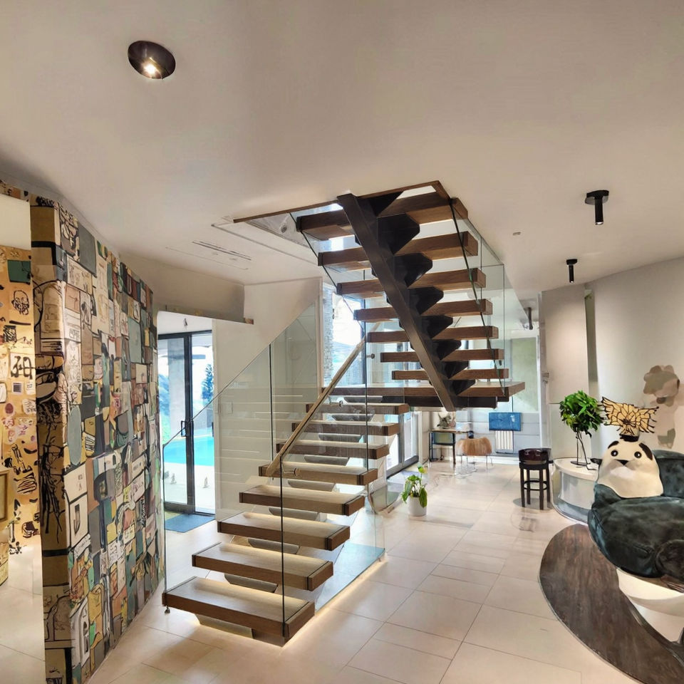 Modern Wood and Stainless Steel Straight Staircase Indoor Safe Stairs ...