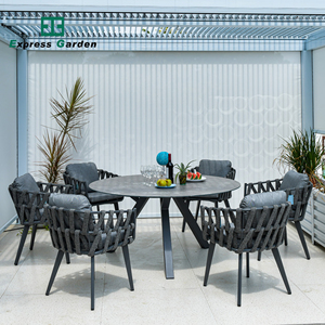 Juego de Mesa de Comedor de Jardín de Aluminio con Cuerda Tejida para Exteriores, Muebles de Patio para Restaurante, Mesa y Sillas de Bistro para Exteriores - Product Image 1