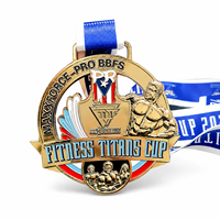 Médaille en métal personnalisée en alliage de zinc avec logo 3D et ruban pour la musculation, la force athlétique et le fitness