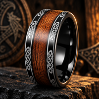 JLM Cincin Pria Baja Tahan Karat Hitam Antik Cincin Pernikahan Simpul Celtic Inlay Kayu Alami Hadiah Perhiasan Biker Punk