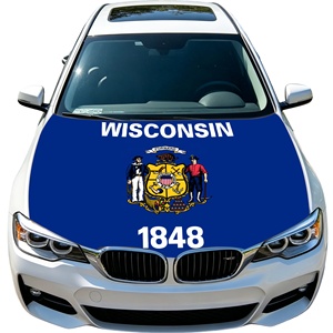 Funda para Capó de Coche de Spandex Sublimado de Alta Calidad con Bandera del Estado de Wisconsin, Bandera Personalizada para Coche para Días de Partidos de Fútbol Americano al Aire Libre - Product Image 1