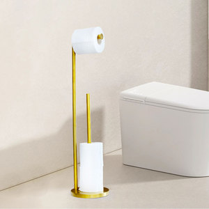 Organizador de pañuelos de baño, dispensador de toallas de papel doble, <span class=keywords><strong>portarrollos</strong></span> de papel higiénico de <span class=keywords><strong>pie</strong></span> de acero inoxidable dorado con almacenamiento - Product Image 1