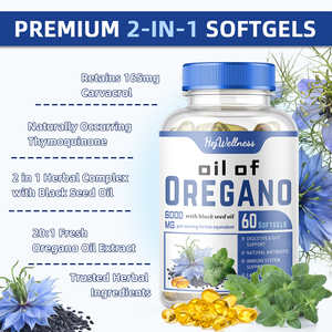 Biologische Oregano-olie met Zwarte Komijnzaadolie Capsule Oregano-olie <span class=keywords><strong>Capsules</strong></span> Thymoquinon Supplement voor Immuun Gezondheid Softgels - Product Image 2