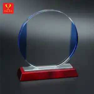 Wholesale New Popular Custom Engrave Logo K9 Crystal Wood Award Color Printing Trophy Plaque Wooden Plates Trophy With Gift Box