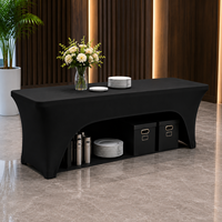 Housse de table rectangulaire extensible en spandex noir à dos ouvert pour banquets et événements de restauration
