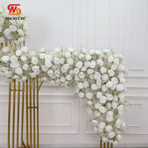 Arche de fleurs en soie artificielle lisse, roses et hortensias, design asymétrique brisé, taille et couleur personnalisables pour la décoration de toile de fond de mariage - Product Image 2