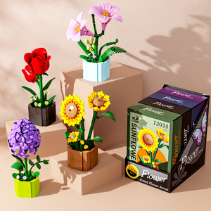 Blocs de construction de fleurs, bouquet <span class=keywords><strong>3D</strong></span>, plantes, tournesol, rose, briques, kits, jouets éducatifs pour enfants, cadeaux romantiques, 13034 - Product Image 6