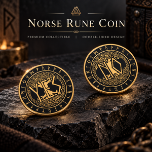 Moneda de desafío vikinga con runas nórdicas, de aleación de zinc, chapada en oro, con esmalte negro, para divinación y toma de decisiones, coleccionable, de aniversario, fundida. - Product Image 1