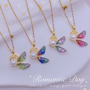 สร้อยคอแฟชั่นจี้ผีเสื้อผู้หญิงสร้อยคอไข่มุกเพทายสีทองของขวัญ - Product Image 4