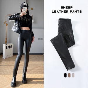 <span class=keywords><strong>Pantaloni</strong></span> Casual in finta pelle di pecora da donna di alta qualità Sexy collant in PU con elastico in vita stile a matita Skinny - Product Image 4