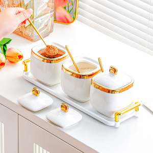 Bocaux à sel en céramique avec couvercles et poignée, taille M, pour le stockage des condiments à la maison - Product Image 2
