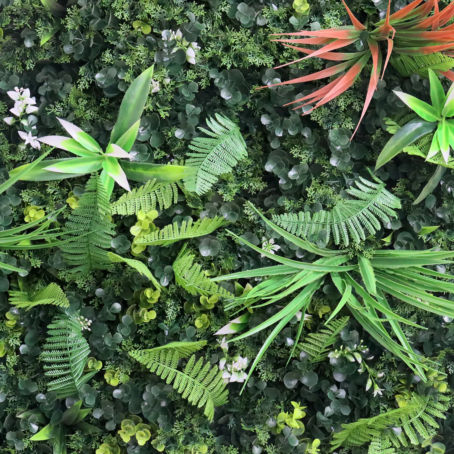 1 वर्गमीटर आउटडोर सजावट प्लास्टिक कृत्रिम दीवार पौधे पैनल वर्टिकल गार्डन ग्रीन प्लांट दीवार फूलों के साथ कृत्रिम घास की दीवार