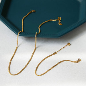 Ensemble de bijoux tendance pour femmes, collier et bracelet en acier inoxydable 316l imperméable, plaqué or 18 carats, chaîne à la mode - Product Image 2