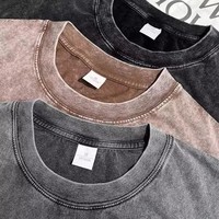 Kaos Pria Mewah 100% Katun Oversize Acid Wash Berkualitas Tinggi Custom Faded Solid Anti-Pilling Bahan Rajut