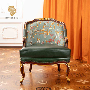 Divano Singolo in Pelle Stile Europeo Personalizzato di Fabbrica con Intagli Dorati per Soggiorno Divano Componibile <span class=keywords><strong>Antico</strong></span> Francese in Vera Pelle - Product Image 2