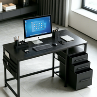 Bureau simple ergonomique de petite taille avec cadre en métal, surface en bois, étagères, tiroirs, espace de rangement, gain de place, table d'ordinateur multifonctionnelle