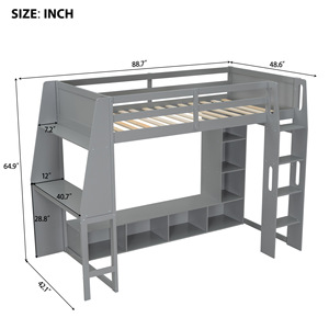 Children's <b>Bunk</b> <b>Bed</b> Multi Functional Combination <b>Bed</b> With Desk And Wardrobe Gray Solid <b>Wood</b> Frame Storage Bedroom Furniture - Product Image 4