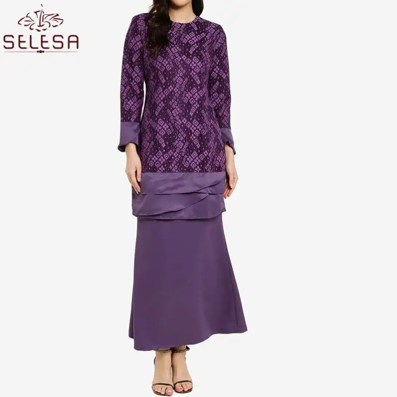 ו Melayu מודרני האחרון עיצובים אופנה אלגנטי ארוך שרוול פרחוני Jilbab העבאיה Baju Kurung אסלאמי