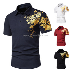 V-neck Printed Floral Embroidered Luxury Polo Shirt Skin <b>Tight</b> T Shirts For Men Top Quality Quick Dry Fit Cotton Man T Shirt - Product Image 1