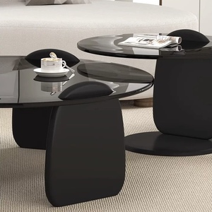 Wabi-Sabi Style Modern Minimalist <strong>Coffee</strong> <strong>Table</strong> Set Creative Design Living Room Premium Round Black <strong>Glass</strong> Tea <strong>Table</strong> Combination - Product Image 6