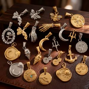 Dijes de Acero Inoxidable Chapados en Oro de 18k con Iconos de Estilo de Vida - Dijes de Helado, Ángel, Abeja, Amor, Luna y Estrella para Mujer para la Creación de Joyería DIY - Product Image 5