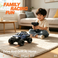 Camion tout-terrain miniature en alliage DWI DOWELLIN 1/64 avec carte, voiture télécommandée 2,4 GHz avec lumières LED pour enfants