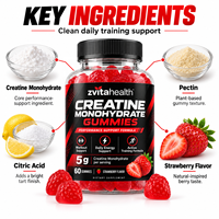 Gummies de créatine sans sucre à marque privée 5000mg, monohydrate pur, végétaliennes, sans pectine, sans OGM pour une croissance musculaire rapide