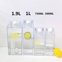 Bouteille d'eau en plastique réutilisable transparente rose clair de haute qualité avec logo personnalisé, sans BPA, en forme de boîte de lait