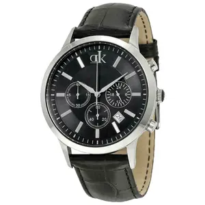 5ATM Waterproof Black Face Chronograph Men Silver Leather Band Watch Private Label Custom Logo Brand Watches