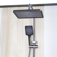 Ensemble de douche gris pour salle de bain avec affichage numérique, système de douche et robinet 4 fonctions pour baignoire et eau froide