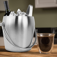 Seau à glace isolé en acier inoxydable 2L avec couvercle, pinces, cuillère et passoire Seau à champagne Accessoires de bar à vin pour fêtes
