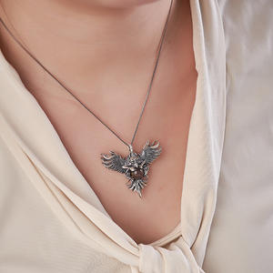 Pendentifs en argent sterling BOCAI S925 pour femmes et hommes, charme en quartz fantôme dominant qui étend ses ailes, bijoux en gros - Product Image 5