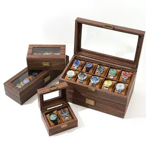빈티지 시계 디스플레이 케이스 상자 럭셔리 사용자 정의 3 6 10 12 슬롯 시계 주최자 상자 나무 시계 상자